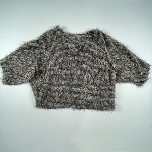 ELVI Womens Fuzzy Textured Sweater Soft Crop‎ Top UK26 US22 Short Sleeve